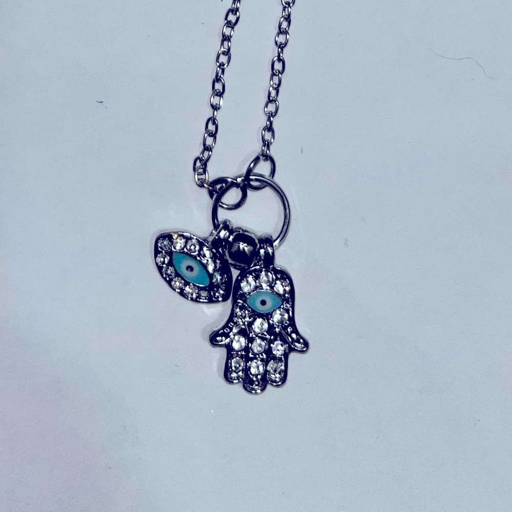 Hamsa and evil eye charm necklace